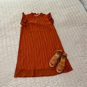 THML Burnt Orange Ruffle Sleeve Casual Dress